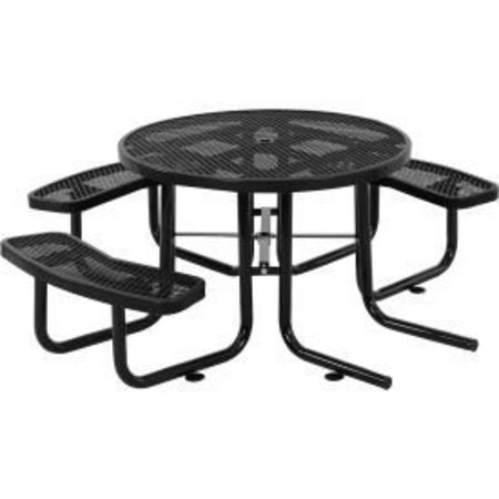 GLOBAL EQUIPMENT 46" Wheelchair Accessible Round Outdoor Steel Picnic Table, Black 695290BK
